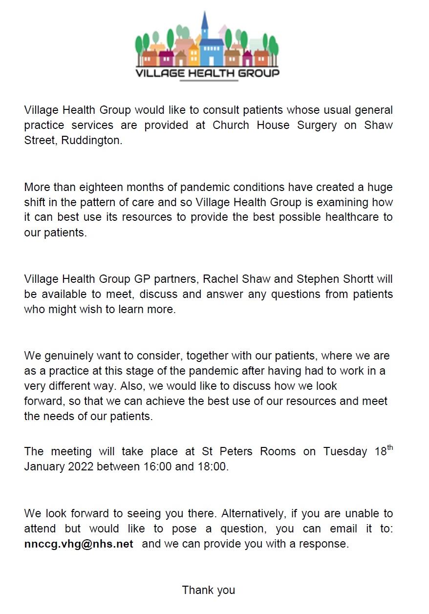 Church House Patient (St Peters Rooms) Consultation
